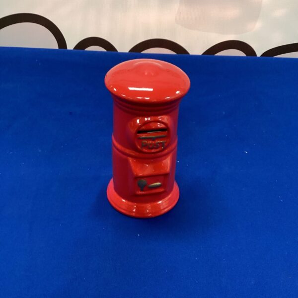Red pottery post box money box, vintage collectible.