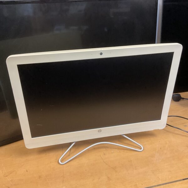 HP all-in-one touchscreen computer with sleek design.