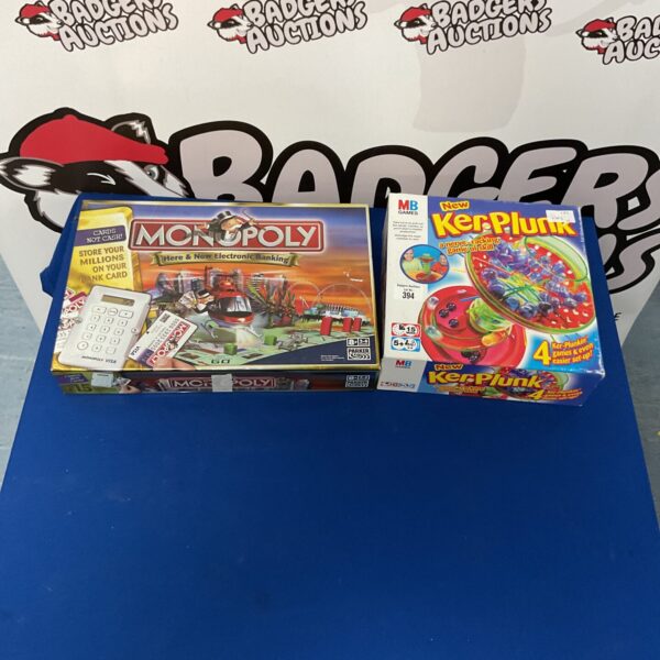 Vintage Kerplunk and Monopoly board games lot for collectors.