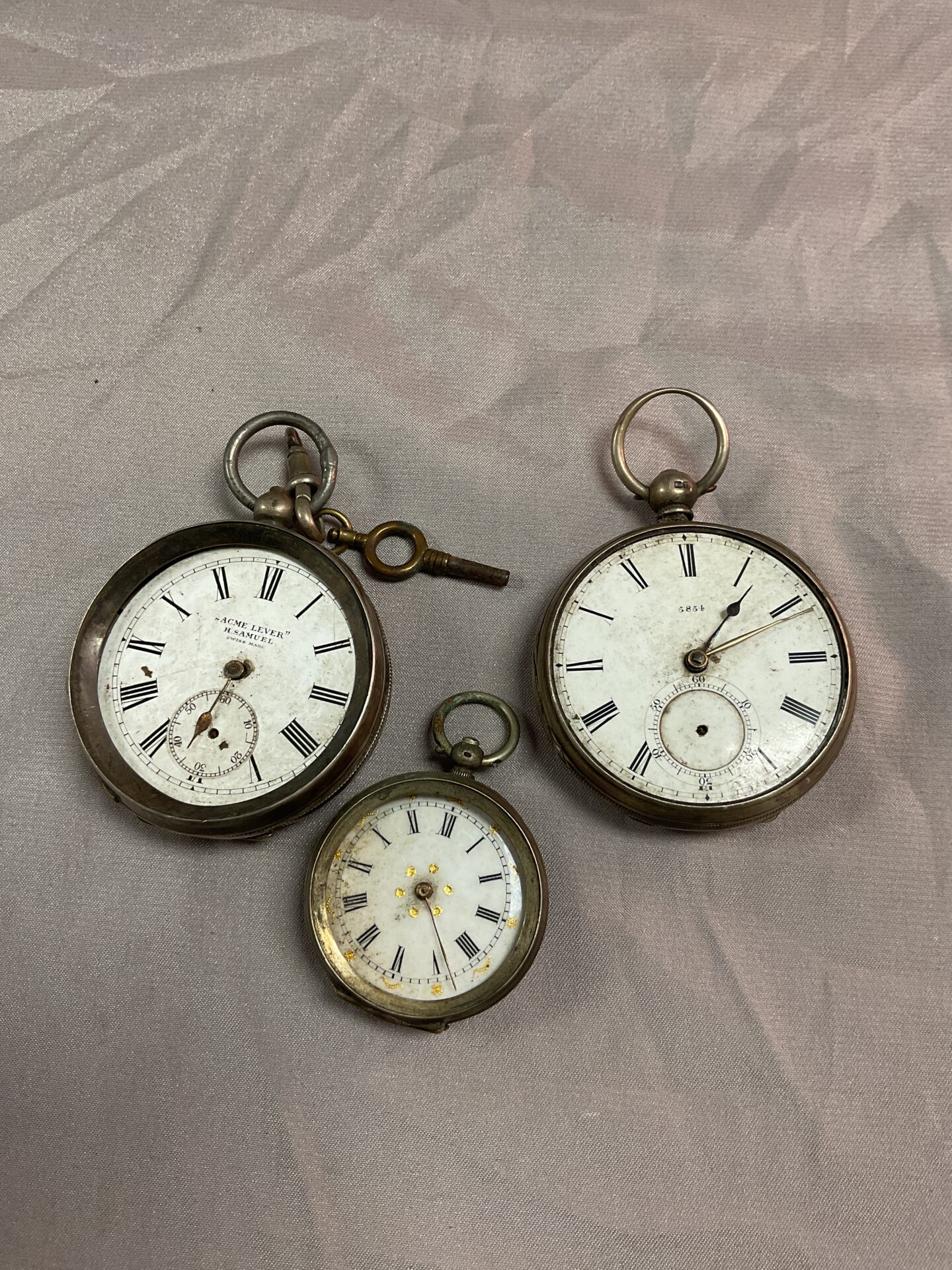 911 Three Scrap silver pocket watches