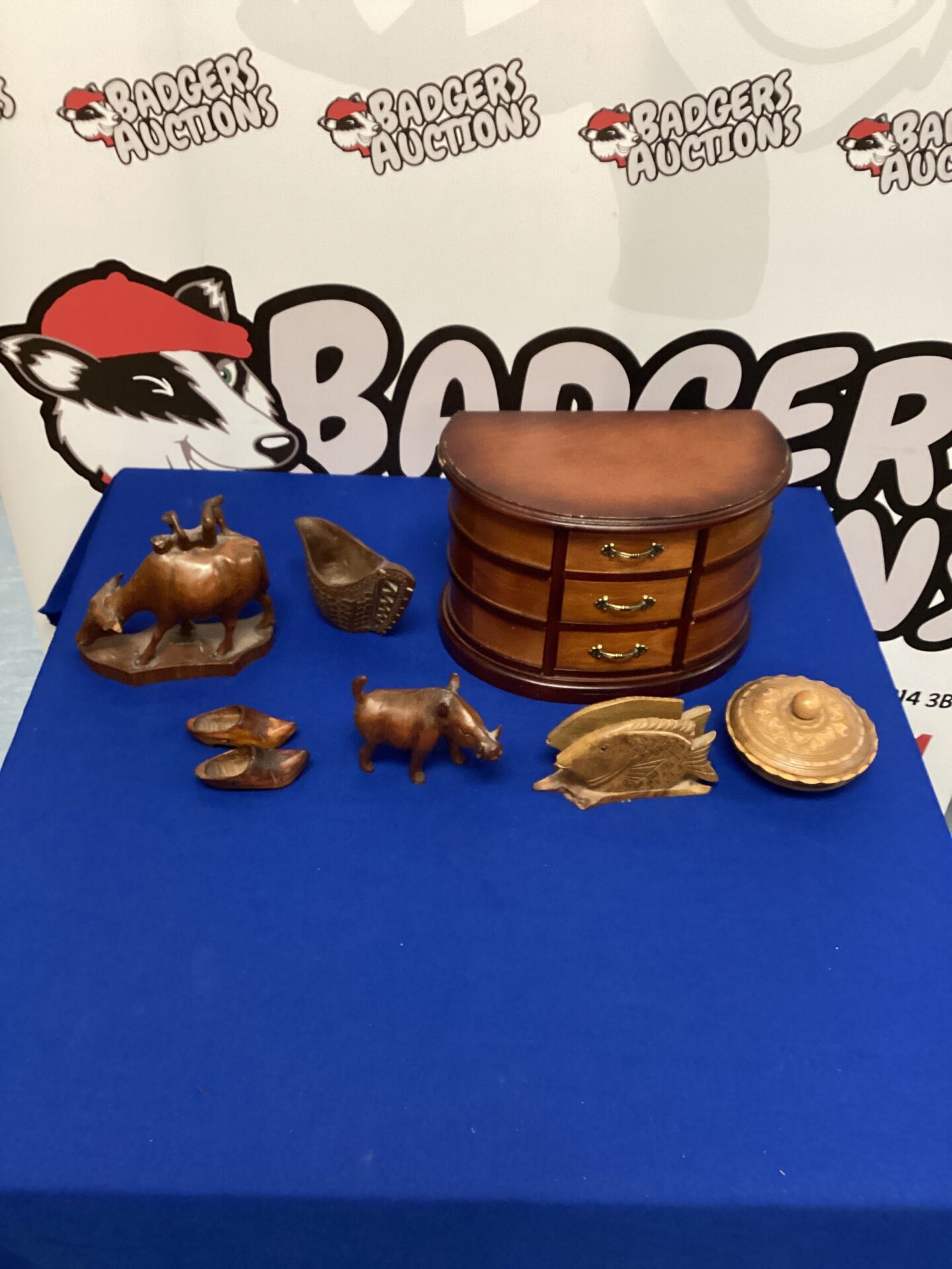 347 Box of mixed wooden items inc Jewllery Box