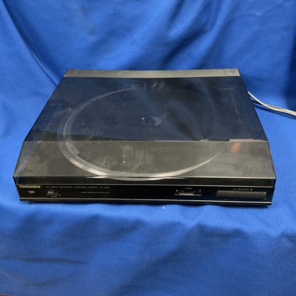 Front view of a vintage Technics SL-J110R automatic turntable.