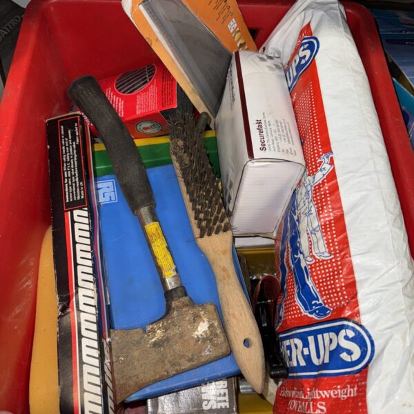 Mixed lot of garden tools and hardware from shed clearance.