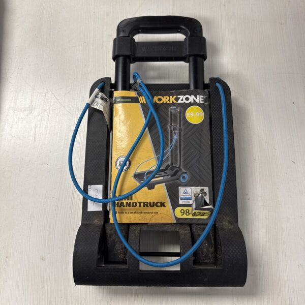 Compact Workzone mini hand truck in folded position.