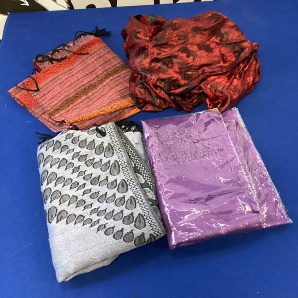 Vintage silk shawls lot with colourful patterns and elephant design.