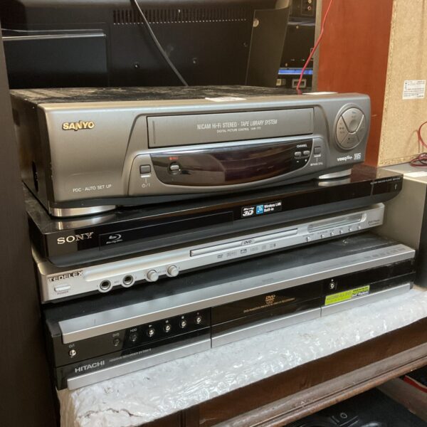 Front view of a vintage Sanyo VCR player.