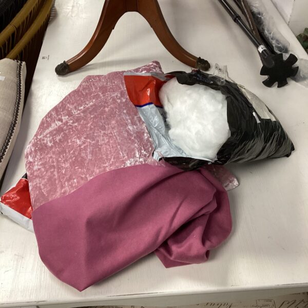 Crushed velvet fabric and wadding lot for crafting projects.