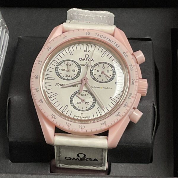 Front view of the Omega Swatch MoonSwatch Mission to Venus bioceramic watch.