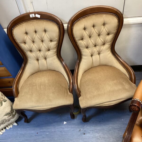 Pair of antique Queen Anne button back chairs with button detailing.