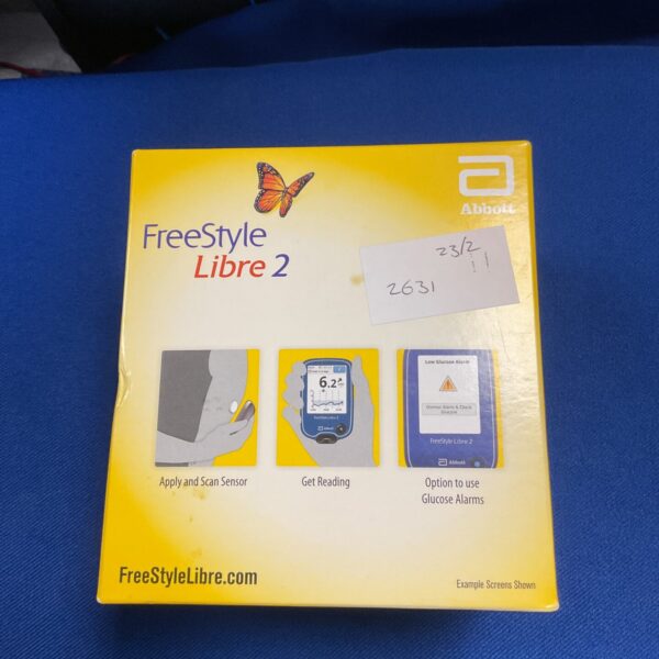 Front view of the Abbott Freestyle Libre 2 glucose reader.