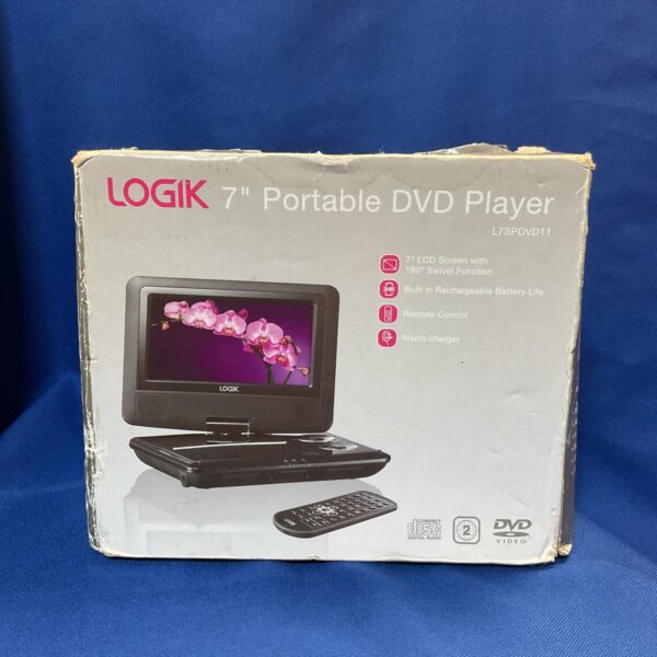 Logik LSPDVD11 portable DVD player with screen open.