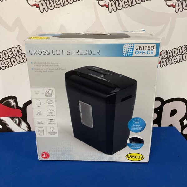Close-up of a cross-cut paper shredder, model 485039.