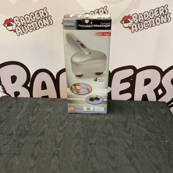 Homedics compact percussion massager with heat function, side view.