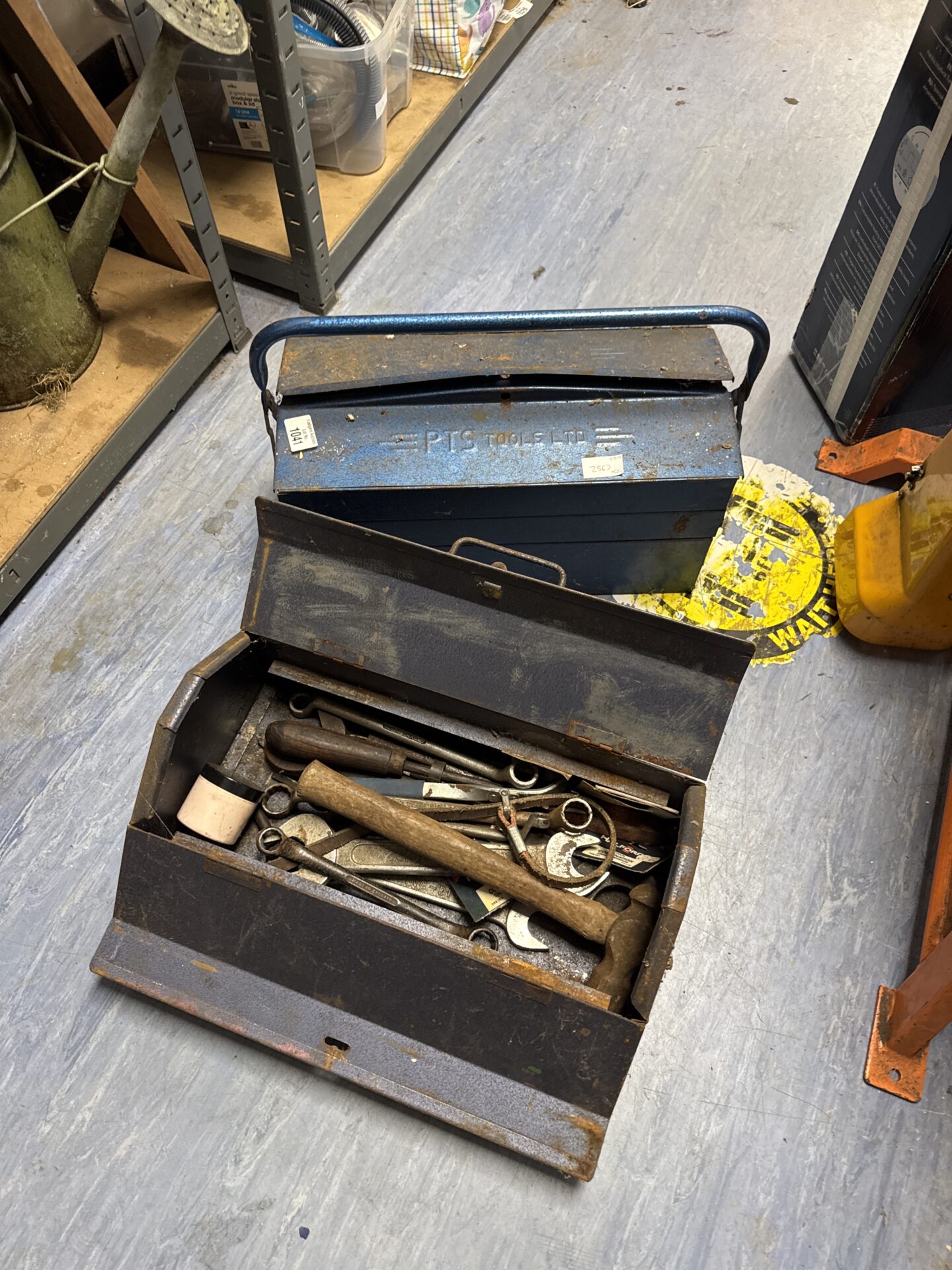 1041 Two vintage metal toolboxes – one with contents