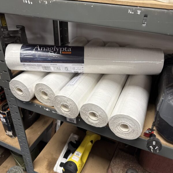 Six rolls of Anaglypta RD6200 Winterfold textured wallpaper for home decor.