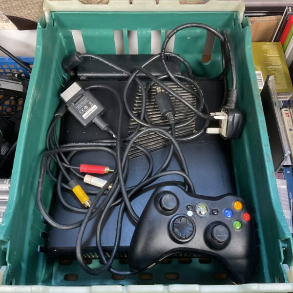 Microsoft Xbox 360 console with controller and cables