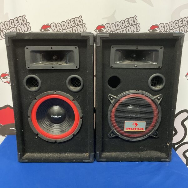 Black Auna speakers, vintage audio equipment for sale.