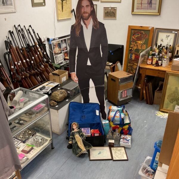 Mixed lot featuring Brock O’Hurn cardboard cutout and vintage items.