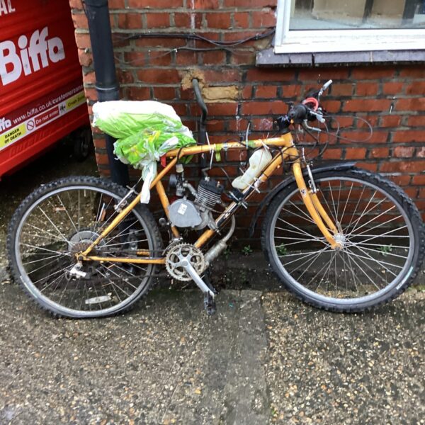 Petrol engine bike conversion project in used condition.