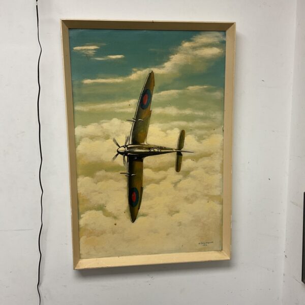 Vintage 1972 oil painting of a Spitfire aircraft by Carwardine.