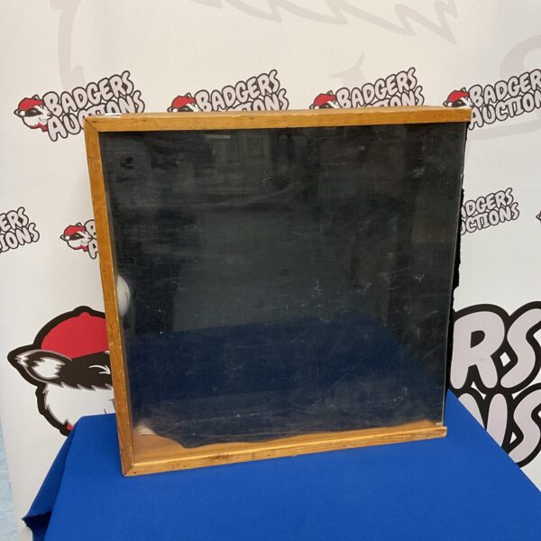 Vintage wooden framed perspex market display cabinet for retail.