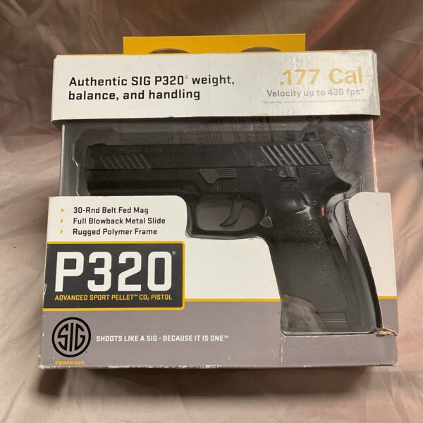 SIG P320 pellet pistol in box, .177 caliber airgun
