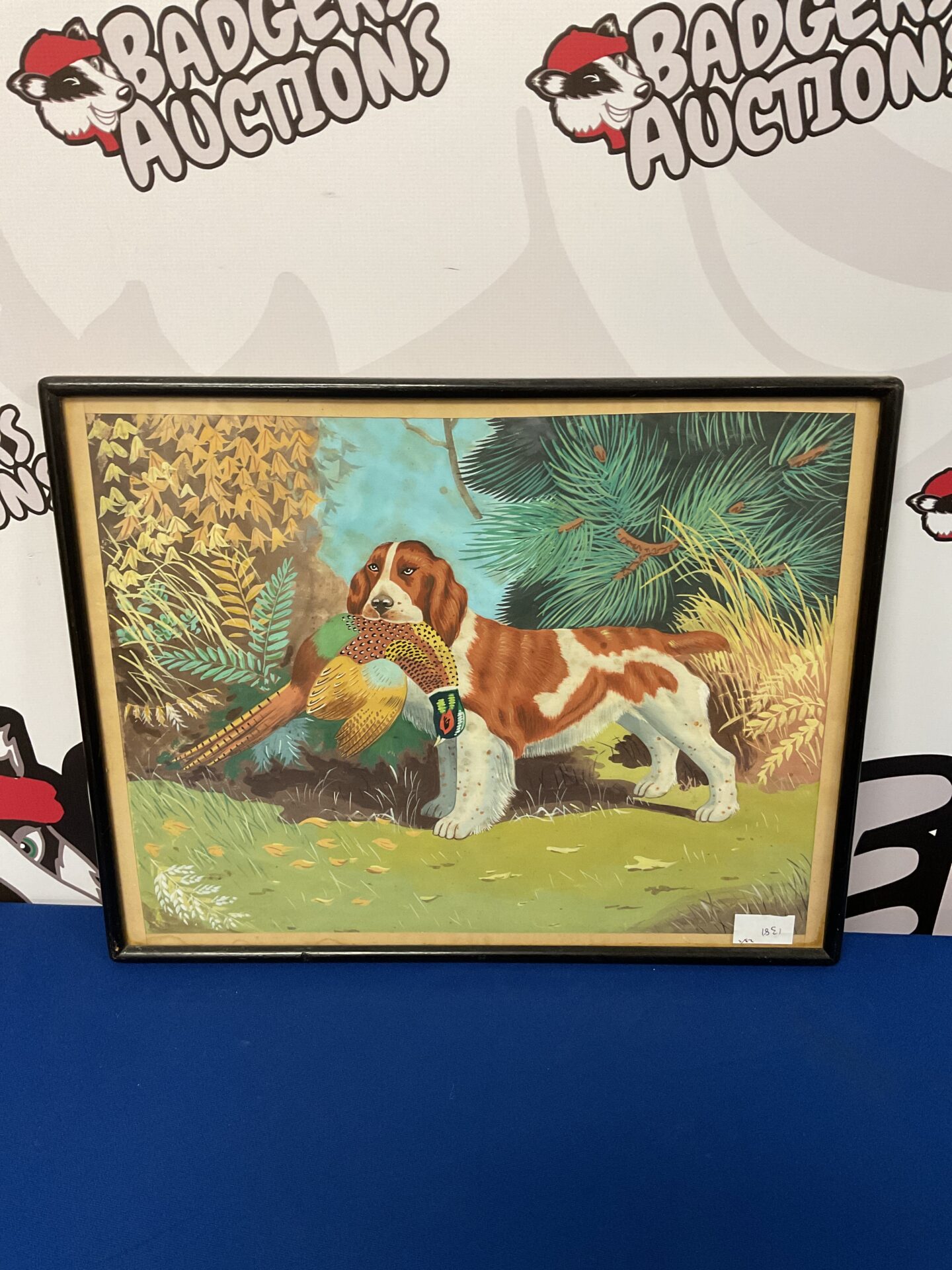 792 framed vintage painting on canvas if gun dog & game