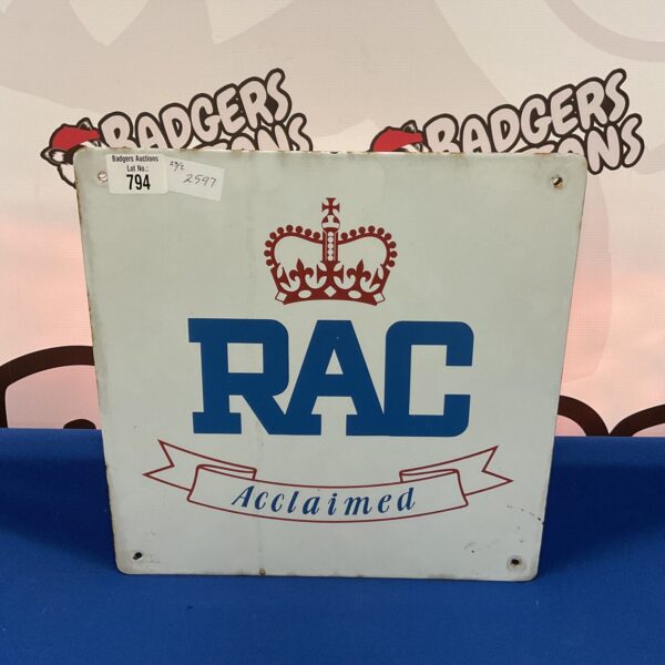 Vintage RAC ‘Acclaimed’ enamel sign, a classic piece of automobilia.