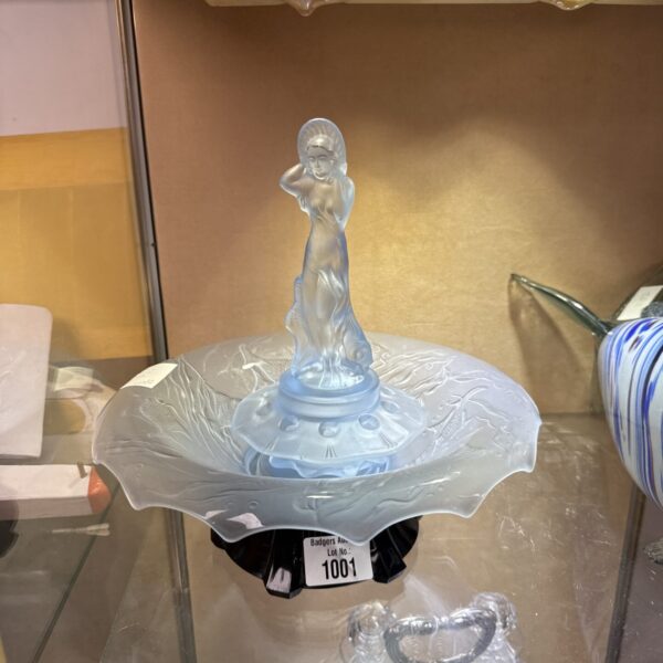 Vintage Art Deco rose bowl with elegant lady figurine.