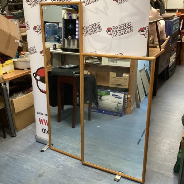 Lot of two vintage wooden framed mirrors for wall decor.