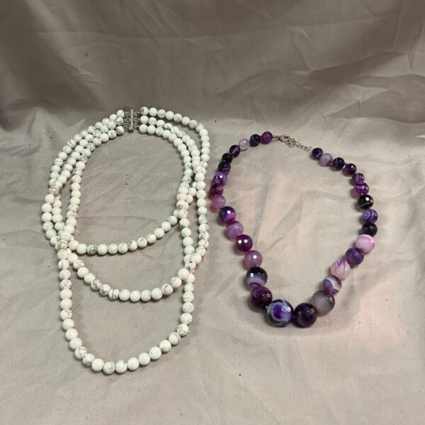 Long white beaded stone necklace for fashion.