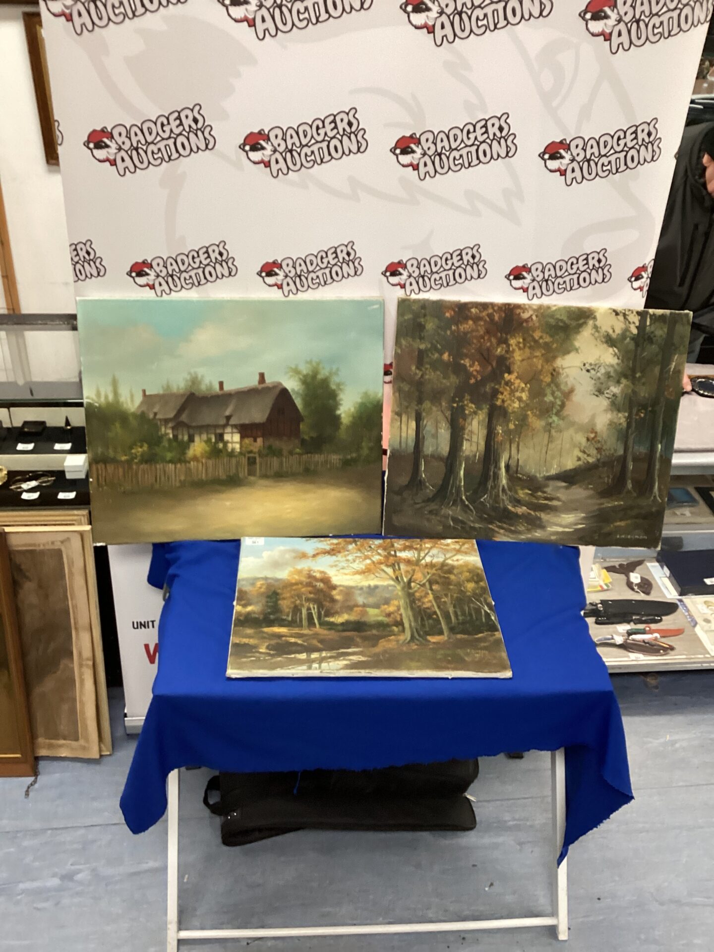 361 Three signed Oil on canvas Paintings of Country Scenes and a cottage