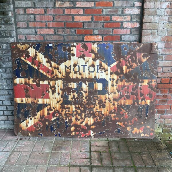 Vintage BP Motor Spirit enamel sign, large garage advertising.