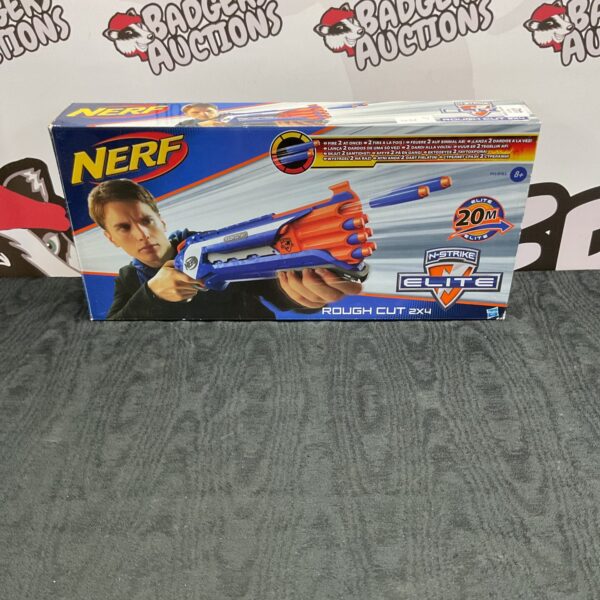 Boxed Nerf Rough Cut 2x4 blaster, collectible toy gun.