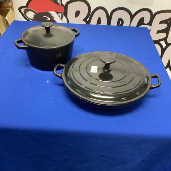 Dark cast iron cooking pot with lid, vintage kitchenware.