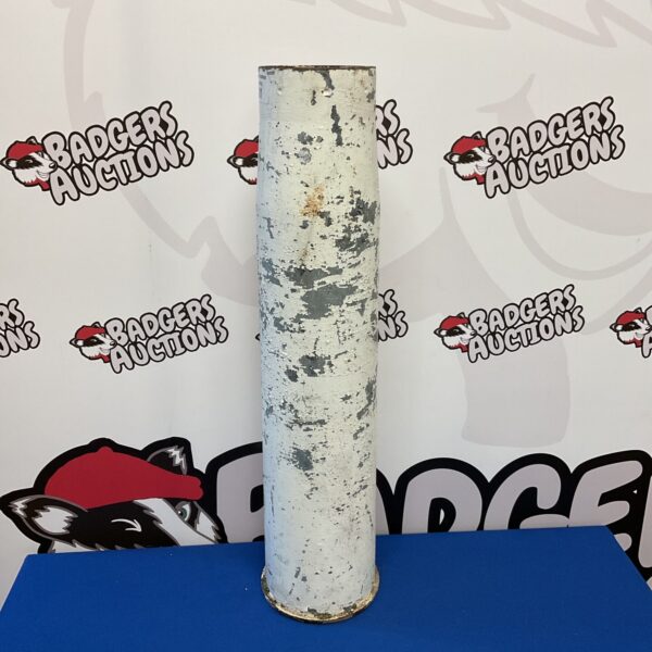 Vintage WW2 cannon shell casing, approximately 24 inches tall.