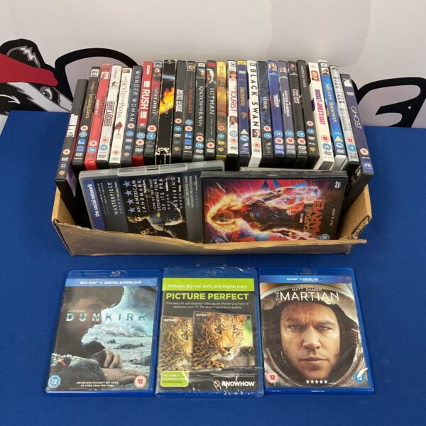 DVD and Blu-ray lot featuring Captain Marvel and The Martian.
