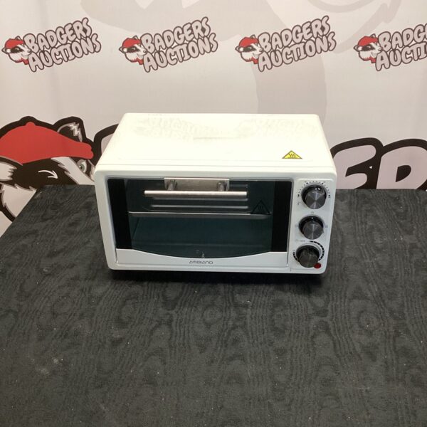 Front view of a white Ambiano mini oven.