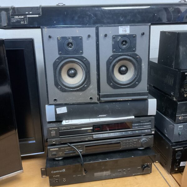 Black Technics stereo amplifier, vintage HiFi audio equipment.