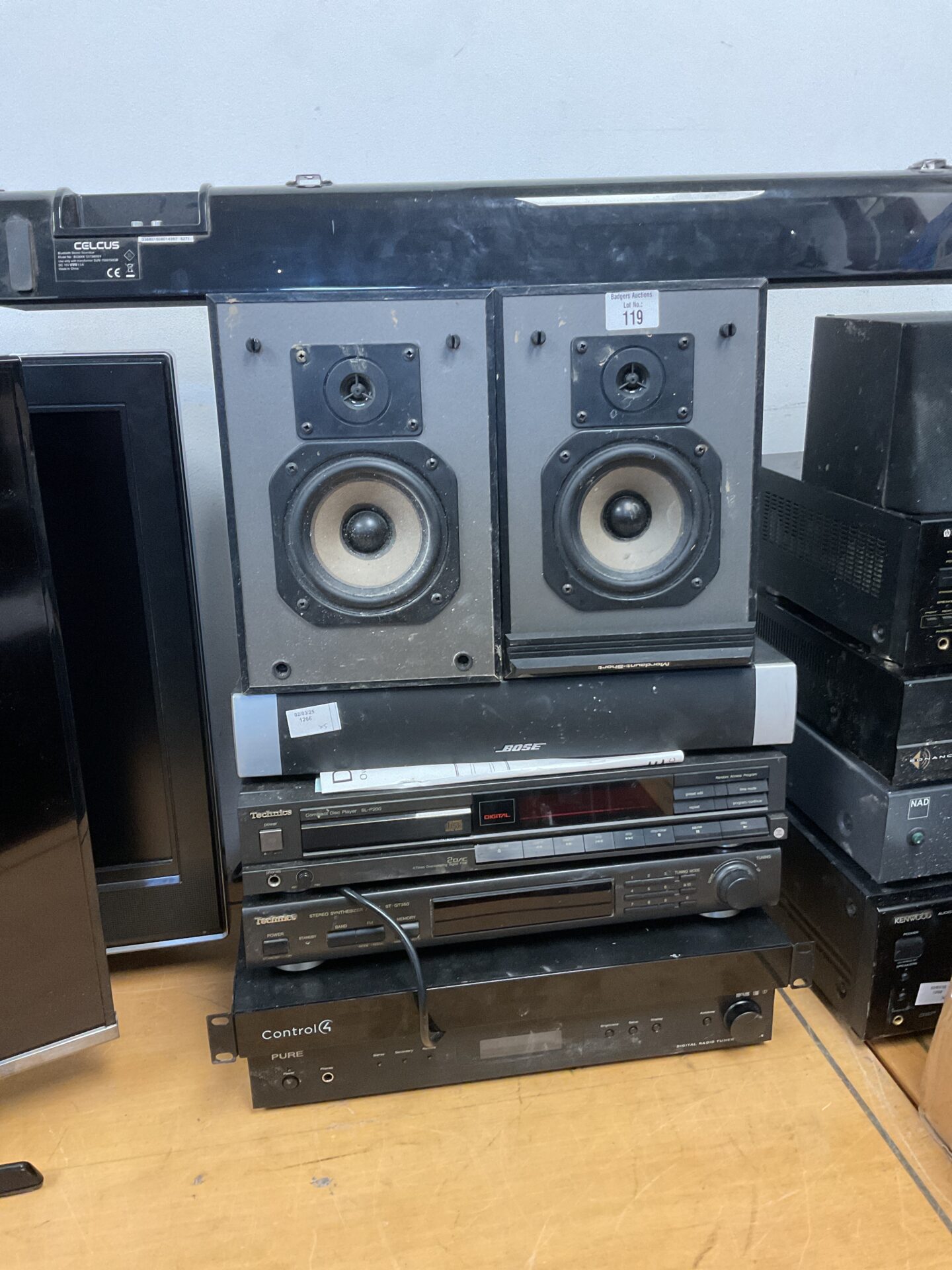 119 Stack of audio & HiFi including bose, technics & pure