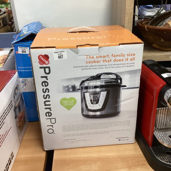Thane Pressure Pro 494 electric pressure cooker, kitchen appliance.