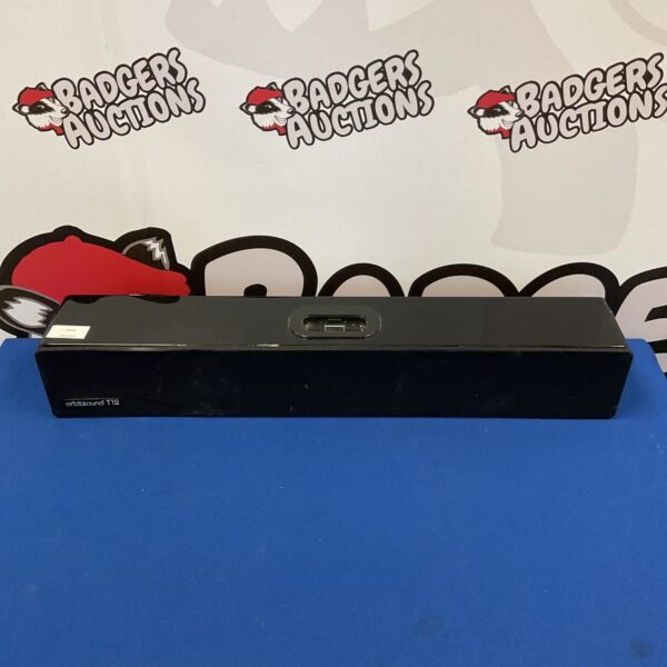 Front view of the Orbitsound T12 soundbar, a sleek audio device.