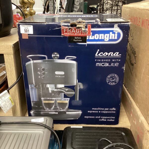 Vintage DeLonghi micalite coffee machine in used condition.