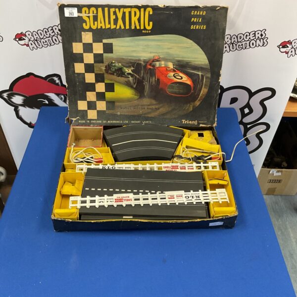 Vintage Triang Scalextric Grand Prix Series set with track pieces.