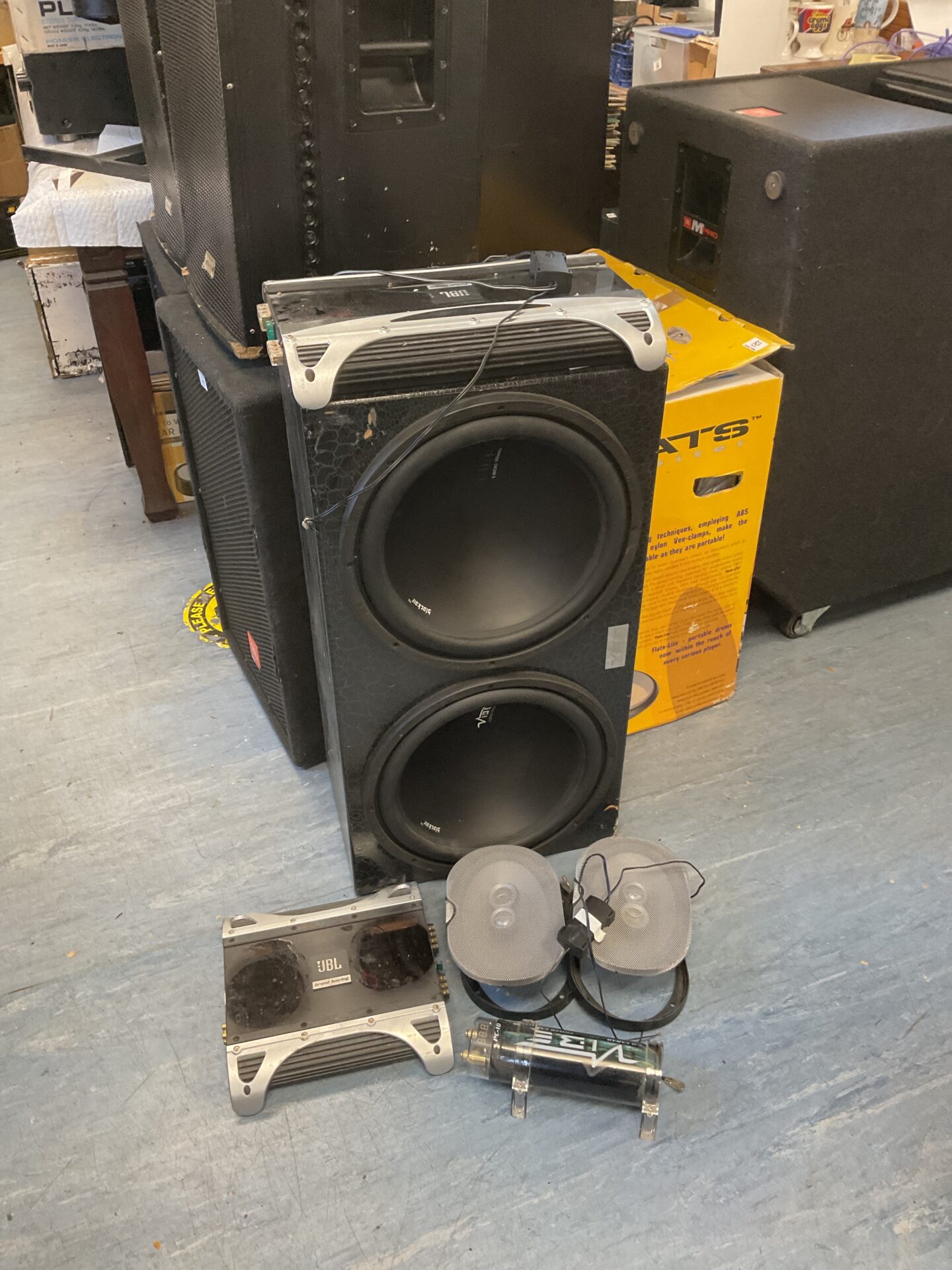 174 Vibe double 15” blackair car subwoofer with amplifiers & 6×9 speakers