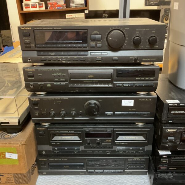 Black Technics hi-fi separates system, vintage stereo amplifier.