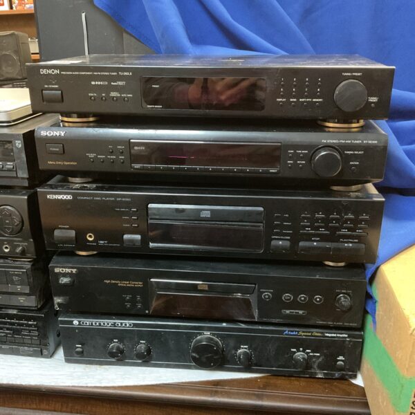 Vintage hi-fi separates including Denon tuner and Cambridge Audio amplifier.
