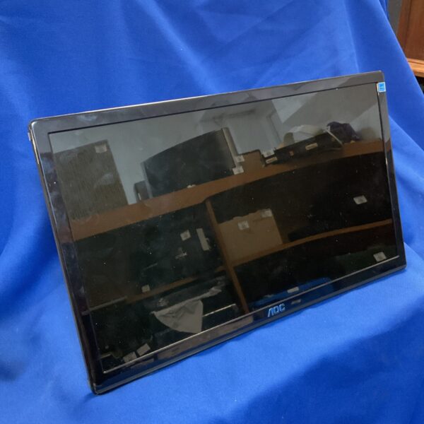 AOC portable LCD monitor, black screen, as-is condition.