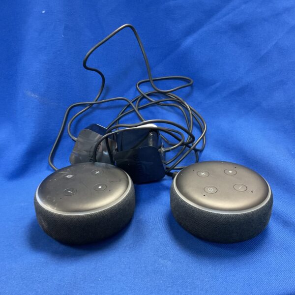 Two Amazon Alexa smart speakers in a lot for collectors.