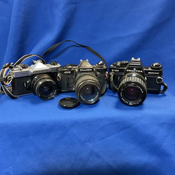 Vintage Fujifilm and Praktica film cameras lot for collectors.